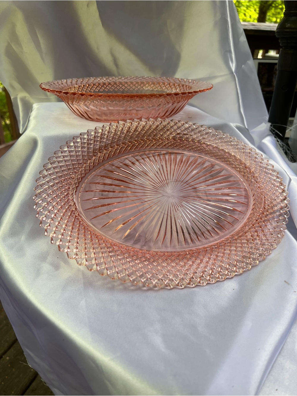 Set of 2 Depression glass oval serving pieces Anchor Hocking Miss America patter